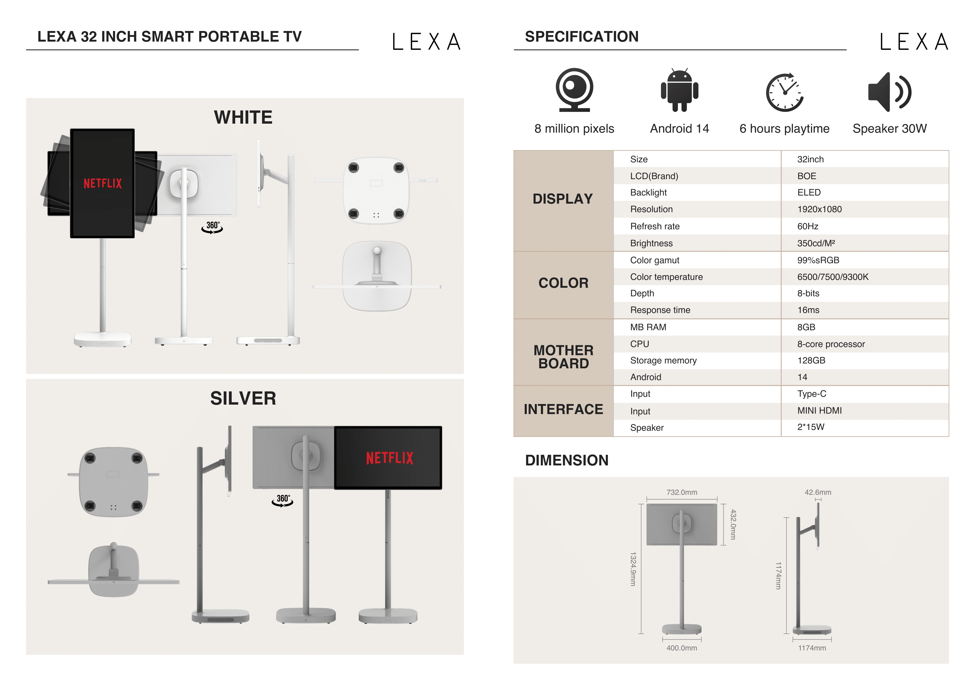 LEXA 32 Inch Smart Portable TV